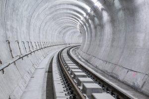 construction photography of train tracks in tunnel