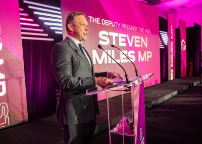 Steven Miles talking at brisbane broncos 2024 season launch